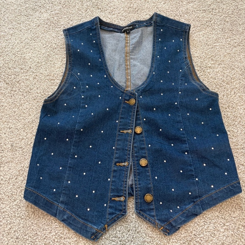 Bebe Studded Denim Vest Womnes S Western Cowgirl Glam Rodeo Festival Y2K